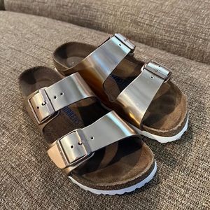 rose gold metallic birkenstocks